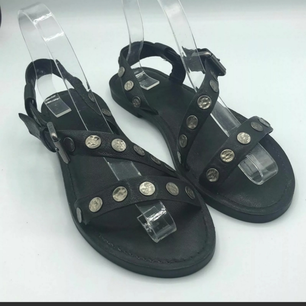 FRYE black leather metal stud sandals size 8